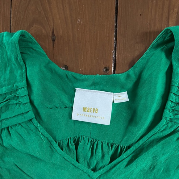 Maeve small kelly green long balloon sleeve blouse Anthropologie ceresco viscose - Picture 5 of 5